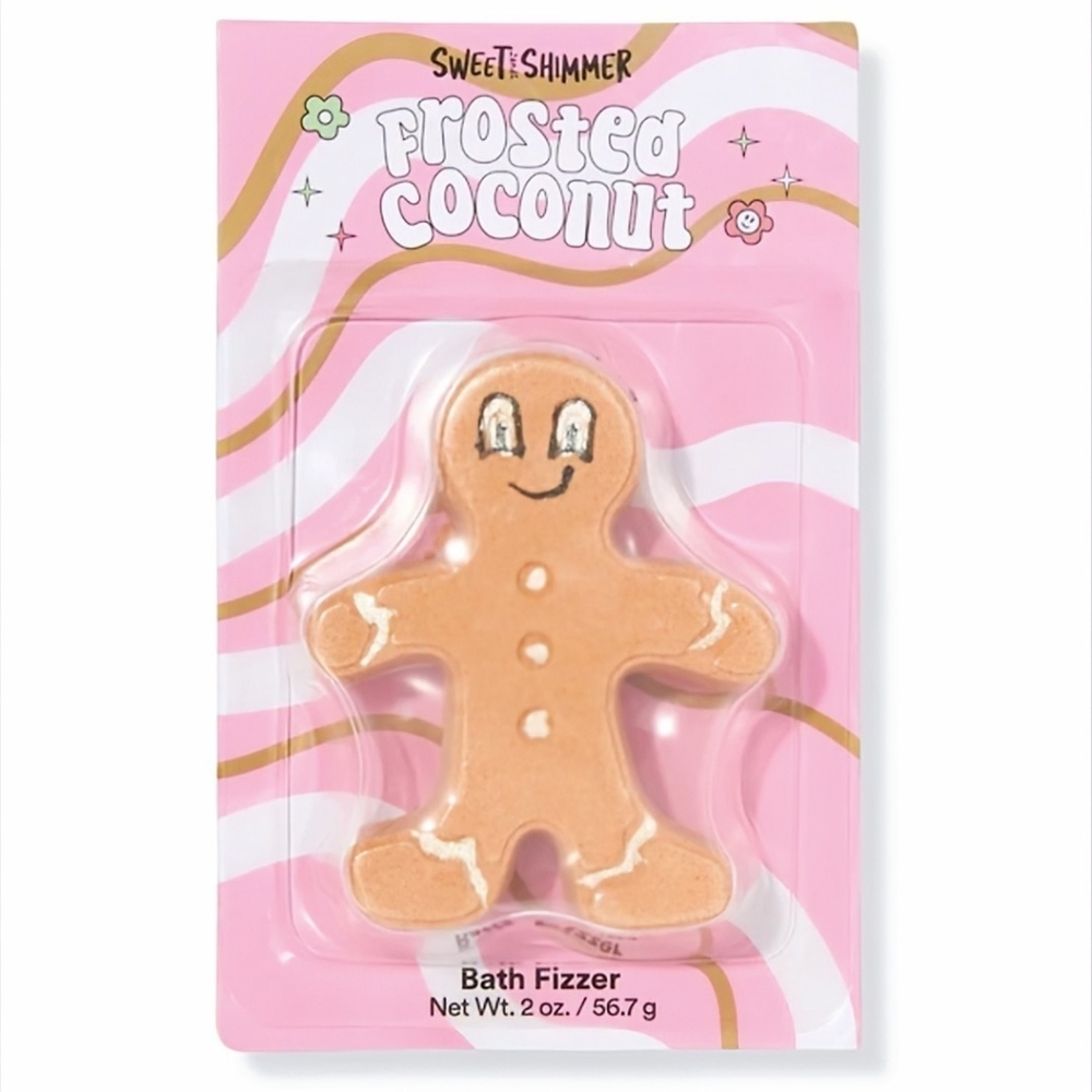 3/$12 Sweet & Shimmer Large Frosted Coconut Gingerbread Man Bath Bomb Tub Fizzer
